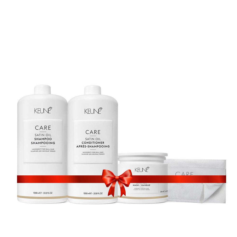 Care Satin Oil Holiday Package  (Shampoo 1000ml, Conditioner1000ml, Mask200ml, Towel)